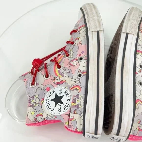 Converse Chuck Taylor Hi Top Sneakers Junior Kids 13 Unicorn Shoes Lace Up Girls - Picture 7 of 13